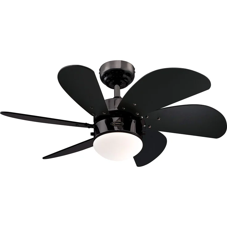 Westinghouse Lighting Turbo Swirl, Deckenventilator Metal, Einzelleuchte mit Opalmilchglas, Ausführung in Gun Metall mit Flügeln in Schwarz, 76 x 76 x 38 cm – Bild 1