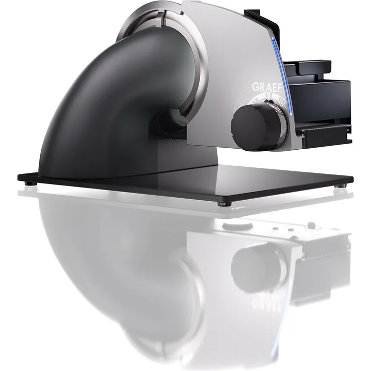 Graef Allesschneider SKS 700, 170W, Ø 170 mm glattes Vollstahlmesser, inkl. MiniSlice-Aufsatz, Messerschärfer, Messerabnahmevorrichtung, Edelstahltablett und Lafer-Rezeptheft, eisenglimmergrau