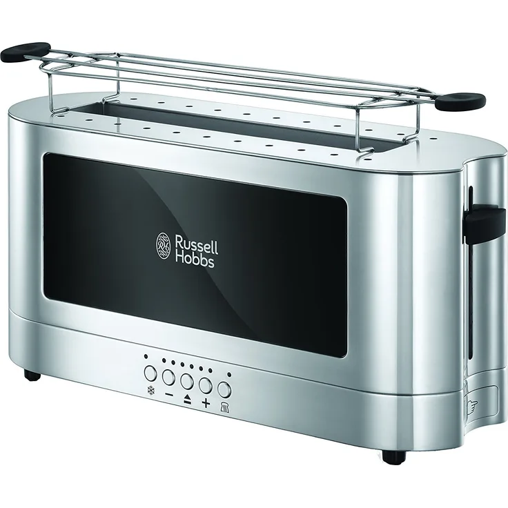 Russell Hobbs Toaster Langschlitz Elegance Glas-Edelstahl, inkl. Brötchenaufsatz, 6 elektronisch einstellbare Bräunungsstufen + Auftau- & Aufwärmfunktion, Schnell-Toast-Technologie, 1420W, 23380-56