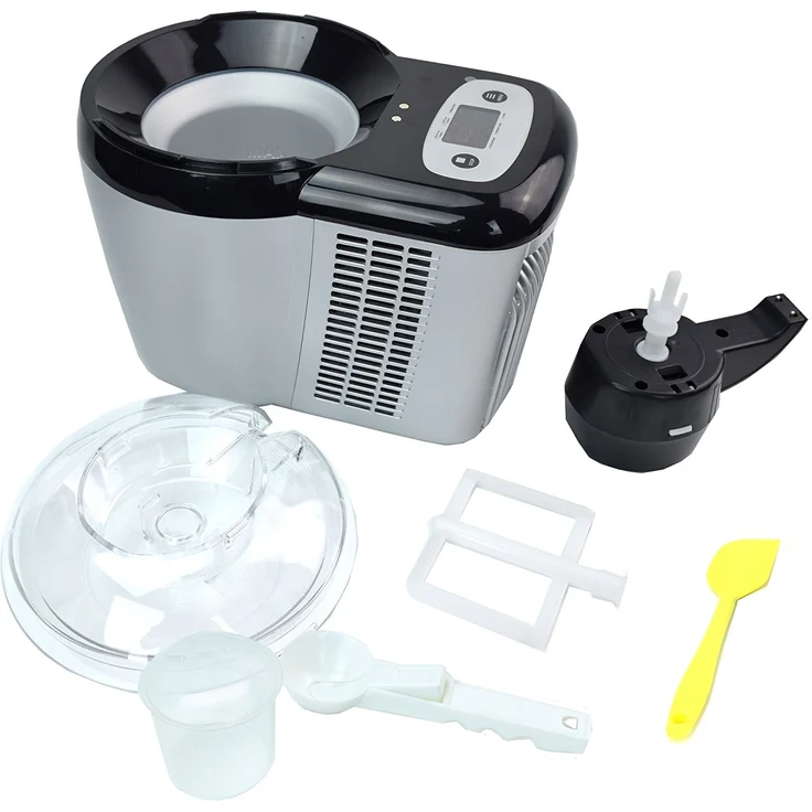 GinoGelati GG-90W Eis Chef Speiseeismaschine mit Kompressor, 90 Watt, 0,7 Liter, für Speiseeis, Sorbets, Frozen Joghurt, Softeis, silber, schwarz – Bild 6