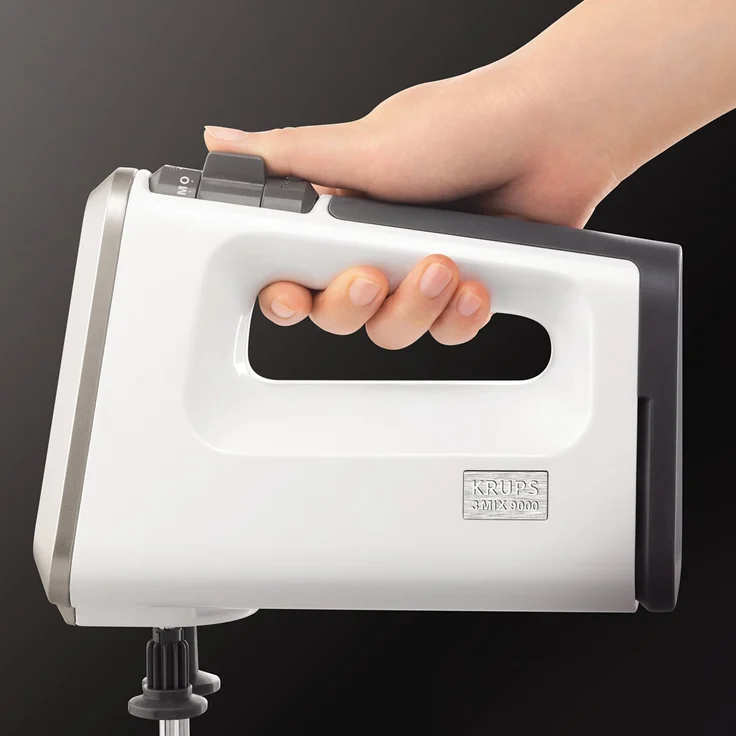 KRUPS Handmixer 3 Mix 9000 GN9001 (500W, stufenlose Geschwindigkeiten mit langsamem Start + Turbo- & Auswurftaste, ergonomischer Griff des Mixers, Schneebesen & Knethaken aus Edelstahl) Weiß – Bild 4