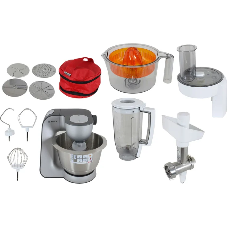 Bosch MUM56340 Styline Küchenmaschine, 900W, 3,9L Edelstahlschüssel, 7 Geschwindigkeiten, Durchlaufschnitzler, Fleischwolf, Zitruspressenaufsatz, Zubehörtasche, Serie: MUM5 – Bild 4