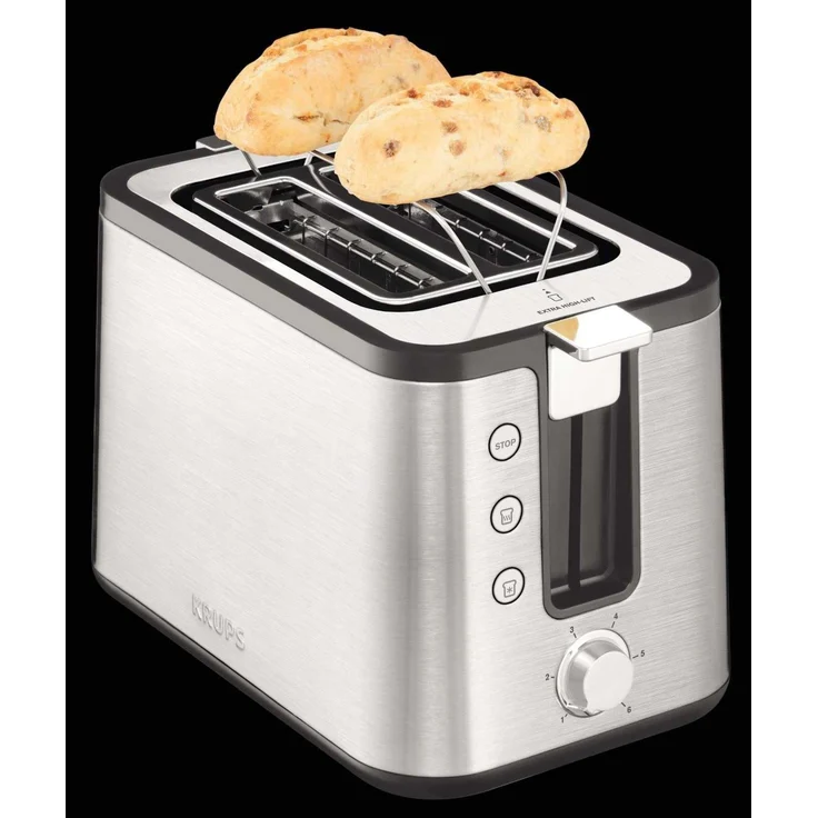 Krups KH442D Control Line Premium Toaster, Edelstahl, 2-Schlitz Toaster, Brötchenaufsatz silber-schwarz – Bild 5