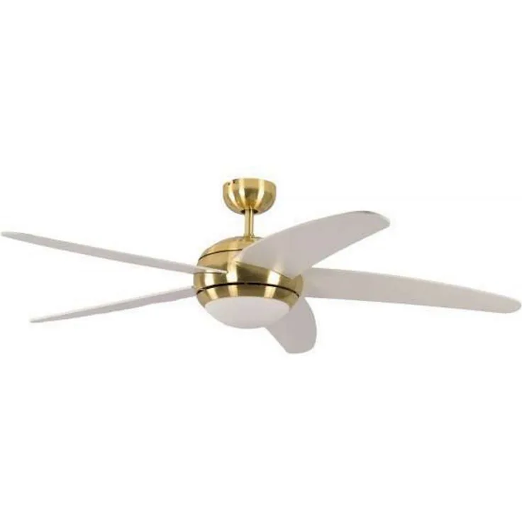 Deckenventilator mit Beleuchtung und Fernbedienung Melton, Gehäuse Messing, Flügelfarbe weiß, 132 cm