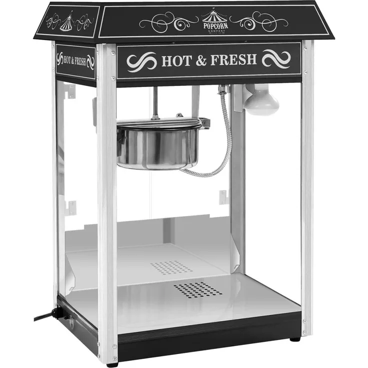Royal Catering RCPS 16.2 Popcornmaschine, 1600W, Metall, Edelstahl, Glas, schwarz
