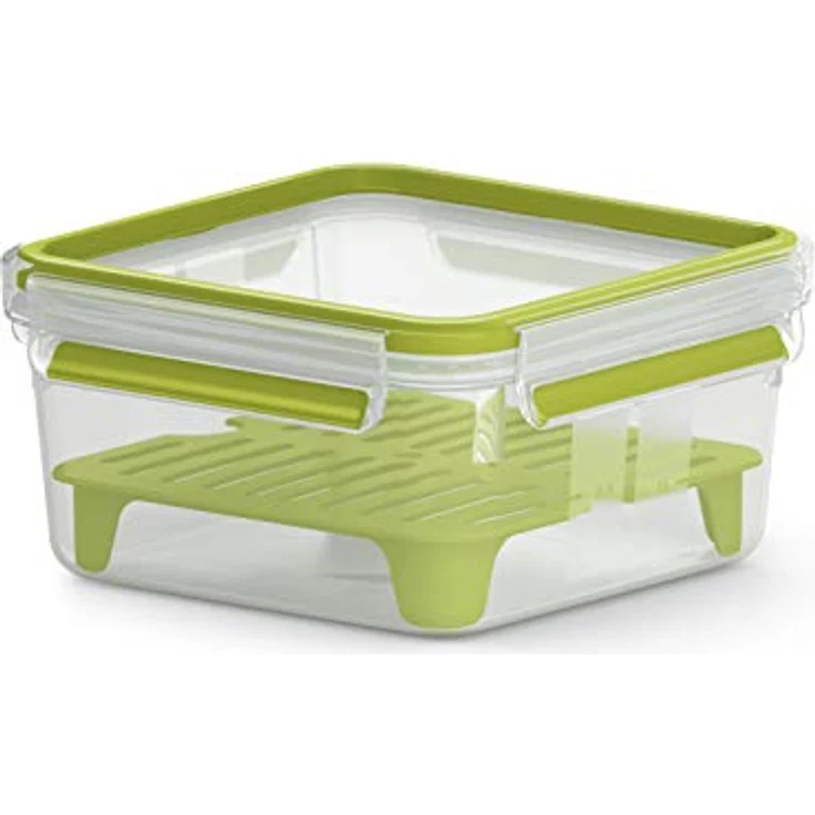 Emsa N1071700 Clip&Go Sandwichbox XL (Fassungsvermögen: 1, 3 Liter, quadratisch, inkl. Gittereinsatz) transparent-hellgrün – Bild 1