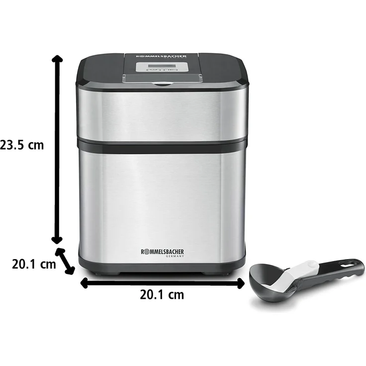 Rommelsbacher IM 12 Kurt Eismaschine 4-in-1 für Speiseeis, Frozen Yogurt, Sorbet & Slush, Füllmenge 500 ml für 1,5 Liter Eis, LCD-Anzeige, inkl. Eislöffel & Rezeptideen, Edelstahl, schwarz – Bild 5