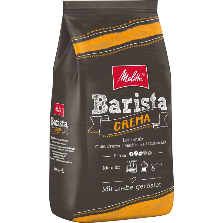 Melitta Ganze Kaffeebohnen, ausgewogen und harmonisch, Stärke 3, Barista Crema, 1kg