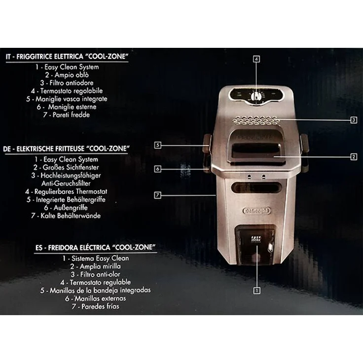 De'Longhi F44532CZ Fritteuse, mit Öl, 3200 Watt, 5 Liter Fassungsvermögen, schwarz silber – Bild 3
