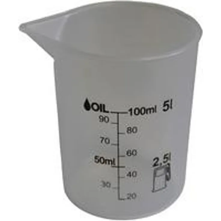 IWH Messbecher, transparent, Inhalt: 125 ml aus hochwertigen Polyethylen, öl- und kraftstoffbeständig, lebensmittelecht, mit 2 Skalen (125 ml geprägt, 100 ml gedruckt) Mischungsverhältnis 1:50, für 2-Takt-Mischungen (3013)