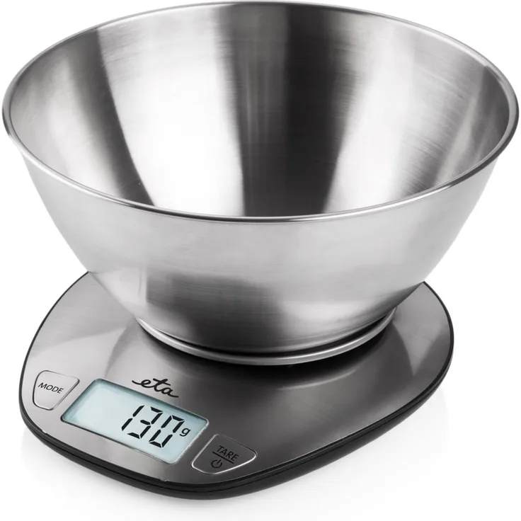 Eta Dori 6778 Küchenwaage mit 2 L Schüssel, 5kg Kapazität, LCD-Display, edelstahl