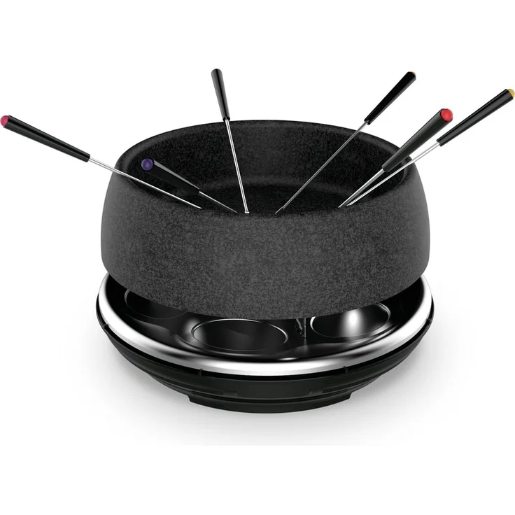 Tefal RE12C8 Cheese ?n Co Raclette-Fondue 850 Watt, ideal für Käse-Rezepte - inkl. 6 Raclettepfännchen, 6 Fonduegabeln, 1 Glasdeckel und Rezeptbuch schwarz – Bild 2