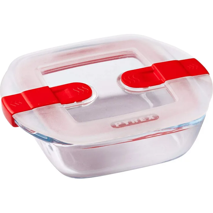 Pyrex 210PH00 Cook & Heat quadratisch glas Frischhaltedose mit Deckel, farblos