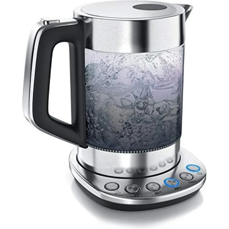 Arendo Rauchglas Glas-Wasserkocher mit Temperatureinstellung, 2200W, 1,5L, Edelstahl, Warmhaltefunktion