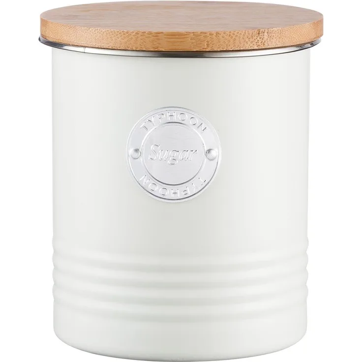 Typhoon Living Collection Zucker, pastellcreme, 1 Liter Vorratsbehälter, Stahl, Holz, Silikon, Creme