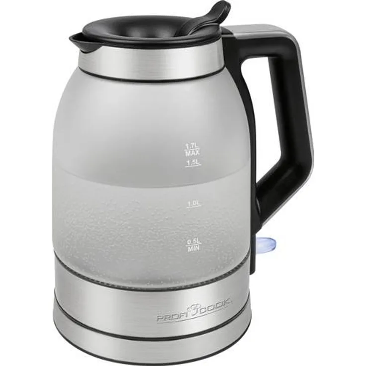 Profi Cook PC-WKS 1215G Wasserkocher schnurlos, 2200W, 1,7L, Überhitzungsschutz, Edelstahl, Schwarz