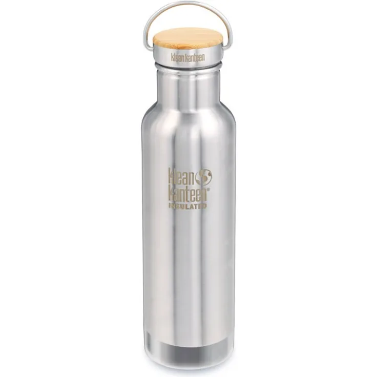 Klean Kanteen Reflect Doppelwandige vakuumisolierte Edelstahl-Wasserflasche ohne Kunststoff mit Edelstahl- und Bambuskappe, Herren, K20VCSSLRF-BS, Edelstahl, gebürstet, 20oz