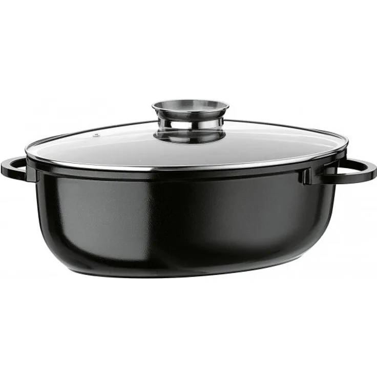 GSW 410571 Gourmet Ceramica Induktion Bräter XL oval mit Aroma-Glasdeckel 38x25cm - ca. 8,5 Liter, Aluguss, schwarz gesprenkelt, 38 cm, 4-Einheiten