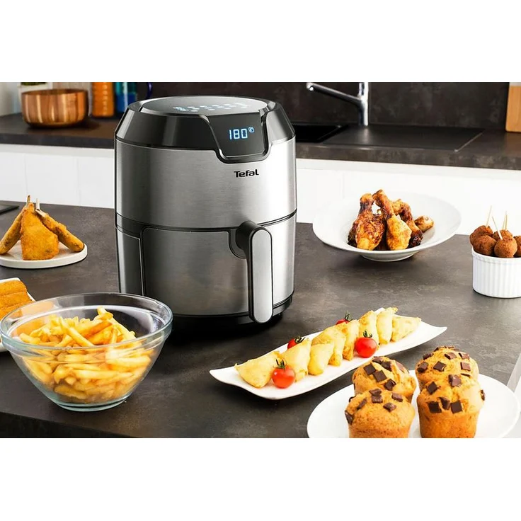 Tefal EY401D Easy Fry Deluxe Heißluftfritteuse, ohne Öl, 1500 Watt, 4,2 Liter Kapazität, für bis zu 6 Portionen, schwarz, silber – Bild 4