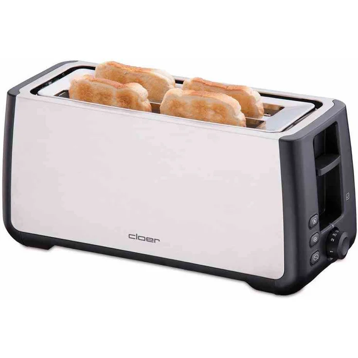 Cloer 3579 King-Size Toaster für 4 XXL Scheiben-Check-Funktion-Edelstahlgehäuse - 1500 Watt-schwarz Kunststoff – Bild 1