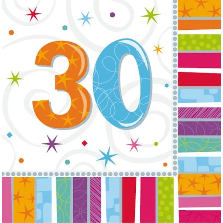 16 Papier Servietten mit der Zahl 30 3lg. 32,7 x 32,7cm 30. Geburtstag
