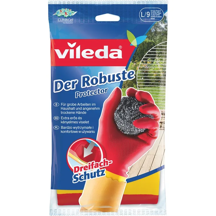 Vileda Robust Gummihandschuhe, Haushaltshandschuhe mit Dreifach-Schutz, Größe L, 1 Paar