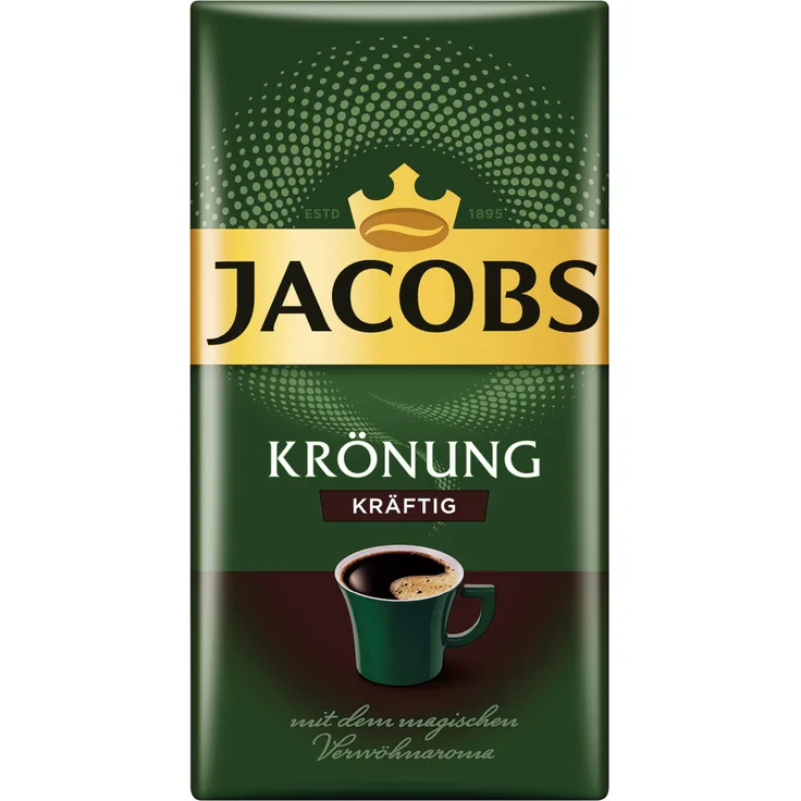 Jacobs Krönung Kräftig, gemahlener Röstkaffee, Filterkaffee, Kaffee, Vollmundig und Intensiv, 500 g