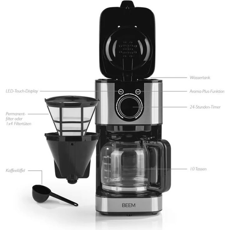 BEEM Fresh-Aroma-Switch Filterkaffeemaschine Thermo, 1,25 l Glaskanne, schwarz – Bild 3