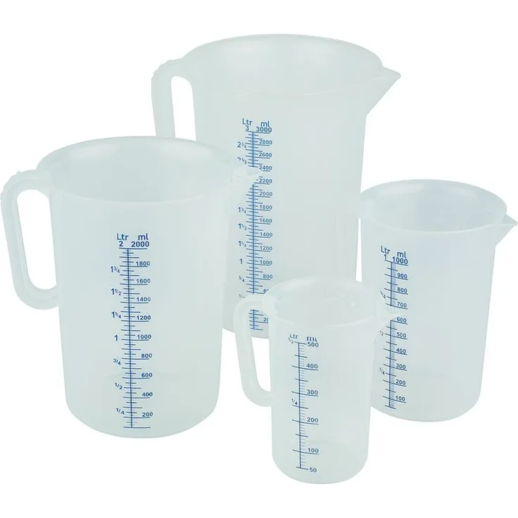 APS 30046 Messbecher Ø 9,5cm, H: 14cm, 0,5 Liter, Polypropylen mit geschlossenem Griff, geprägte Maßskalierung außen Liter- Milliliter-Einteilung