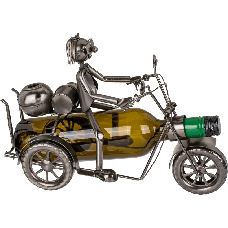 Out of the blue Flaschenhalter aus Metall, Motorradfahrer I, Circa 30 x 21 cm, ideal als Deko und Geschenkverpackung, Mehrfarbig