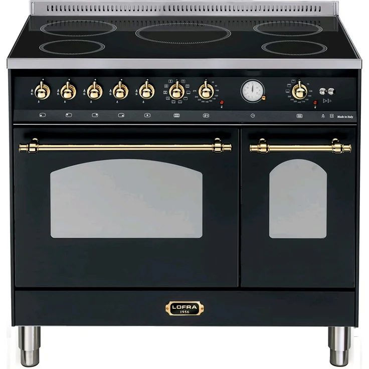 Lofra Dolcevita Induktion 90 cm Standherd mit Doppelbackofen Schwarz, Messing