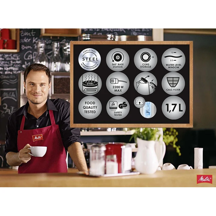 Melitta 1018-02 Prime Aqua Edelstahl-Wasserkocher, 2200W, 1,7 L, Trockengehschutz – Bild 7