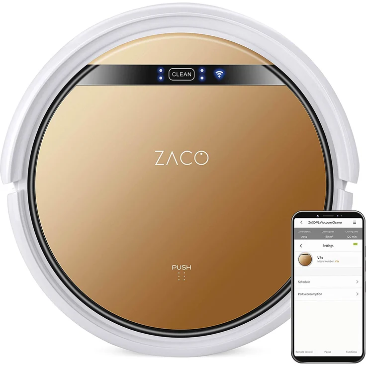 Zaco V5x Saugroboter mit Wischfunktion, 120 min Akkubetrieb, App- und Sprachsteuerung, 4 Reinigungsprogramme, weiß-bronze – Bild 2