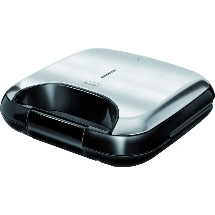 MPM MOP-19M Elektrischer Bereiter für 2 Sandwiches in Dreiecksform, antihaftbeschichtete Platten, Edelstahlausführung, 750W, 750, Black-Silver