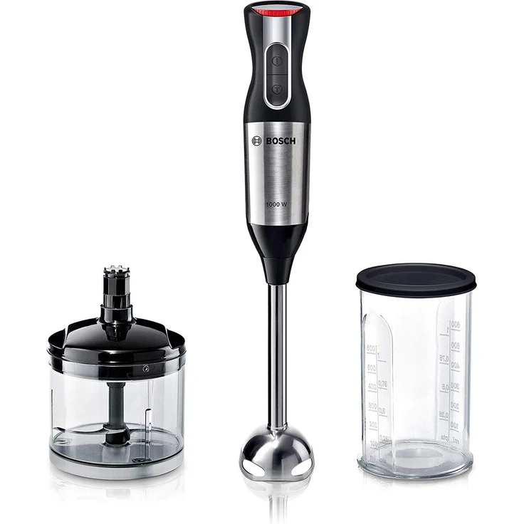 Bosch MS6CM6120 ErgoMixx Stabmixer-Set (starke Leistung, Edelstahl-Mixfuß, Mixbecher mit Deckel, 12 Geschwindigkeitsstufen, 1.000 Watt) schwarz – Bild 1