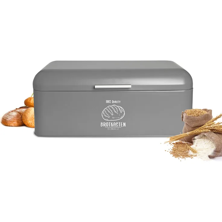 Großer Brotkasten aus Metall mit Klappdeckel im Retro Look Rollbrotkasten Brotbehälter Brotbox Grau