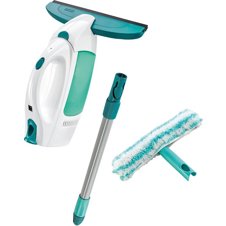 Leifheit Fenstersauger Set Dry and Clean mit Stiel und Einwascher 51003 für 360° streifenfreie Reinigung, Fensterreiniger verwendbar bis zu 35 min, Fensterputzer mit Stand-by-Automatik und Click-System – Bild 1