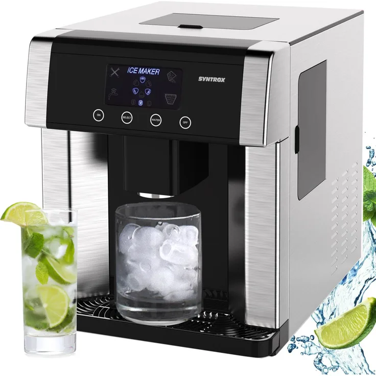 Syntrox Digitaler 2 in 1 Eiswürfelmaschine mit Eiswasserfunktion, LCD