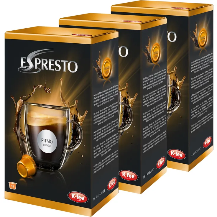 K-Fee Espresto Ritmo, Kaffee, Caffe Crema, Arabica, Intensität 5, 3er Pack, 3 x 16 Kapseln