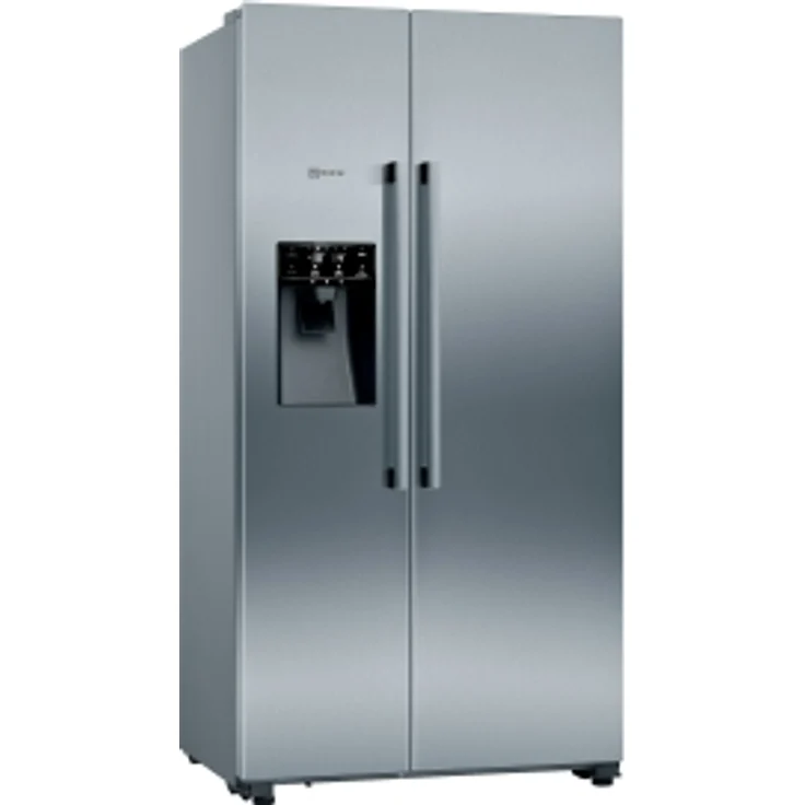 Neff KA3923IEO Side-by-Side-Kühlschrank, freistehend, silber, NoFrost, Wasser- und Eiswürfelspender, Festwasseranschluss, Schnellkühlen und -gefrieren, Breite 90.8 cm – Bild 1