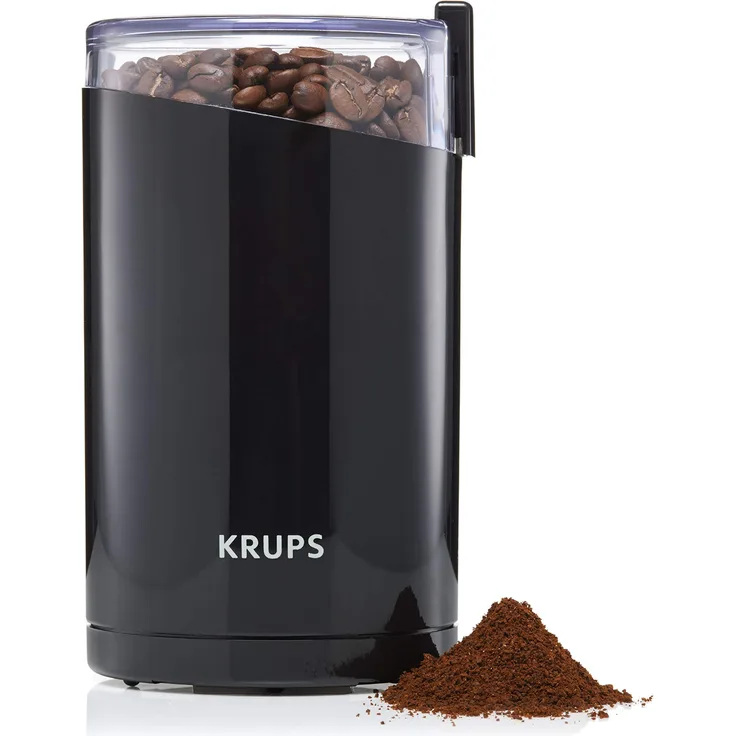 Krups F20342 Kaffeemühle und Gewürzmühle in Einem, Leistungsstarker Motor, Mahlgrad variabel, 75g Füllmenge, Schlagmesser aus Edelstahl, Sicherheitsdeckel, Anti-Rutsch-Füße, Schwarz