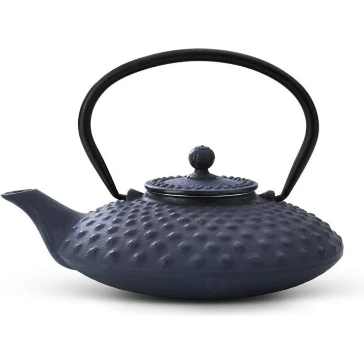 asiatische Teekanne Gusseisen Jing 0,8 ltr. blaue Noppenstruktur – Bild 1