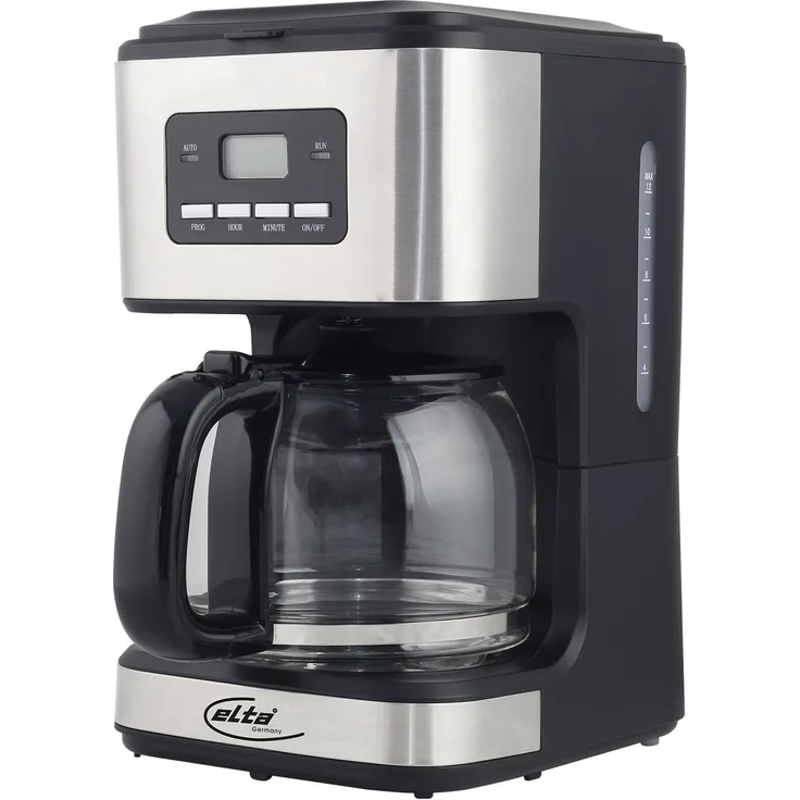 ELTA Kaffeemaschine Timer- und Preset-Funktion, 1,5 l, 900 W, schwarz, Edelstahl