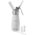 Hendi Sahnespender, Inklusive Set aus 3 Polypropylen Spritztüllen und Reinigungsbürste, Sahne-Mousses-Desserts-kalten Schäumen, 0,25L, ø80x(H)200mm, Aluminium, Weiß, 588031