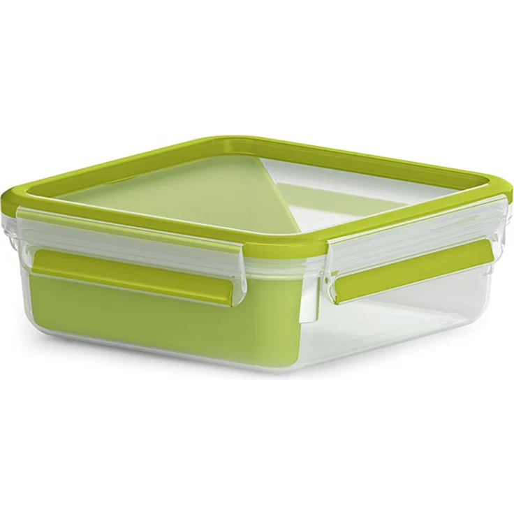 Emsa Lunch- und Snackbox mit praktischem Einsatz und Deckel, Sandwichbox, Volumen: 0,85 Liter, Transparent-Grün, Clip & Go, 518104
