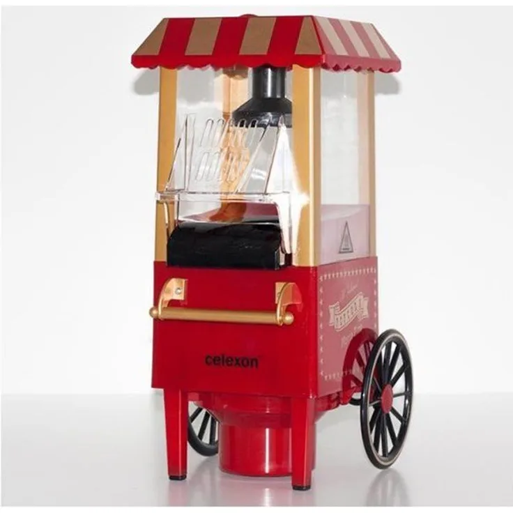 Celexon CinePop CP500 Popcorn-Maschine - 24x19x39,5cm - Gewicht:1,7kg - Rot-Retro-Kirmes-Design- ohne Öl-fettarm - Popcorn-Maker