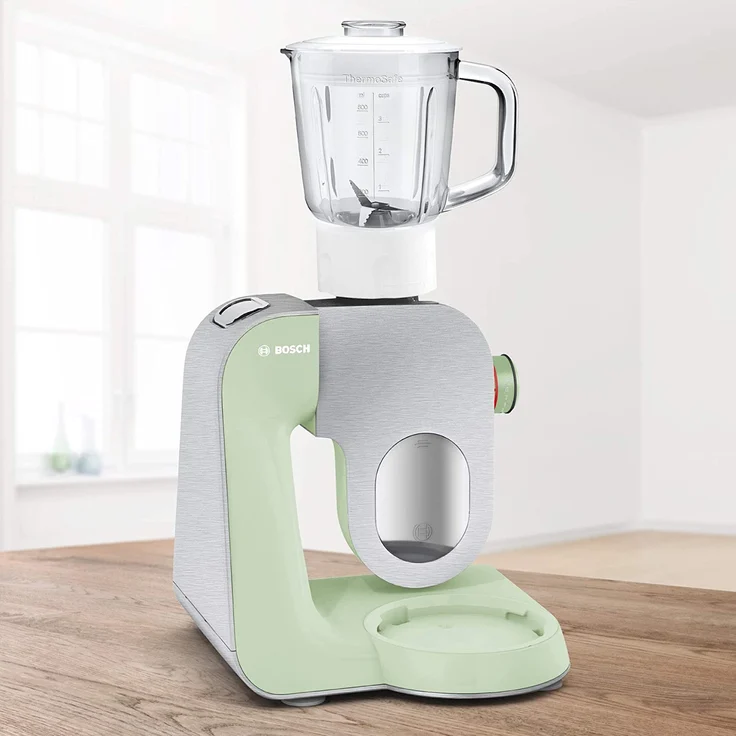 Bosch MUM58MG60 CreationLine Premium Küchenmaschine mit Planetenrührwerk, 1000W, 3,9 L Schüssel, 7 Geschwindigkeiten, inkl. Patisserie-Set, Durchlaufschnitzler, Mixer-Aufsatz, mint-silber, Serie: MUM5 – Bild 4