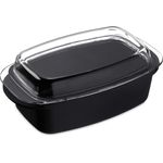 Relaxdays Bräter mit Glasdeckel, antihaftbeschichtet, Auflaufform, Aluguss Bräter, spülmaschinenfest, 39 cm, schwarz