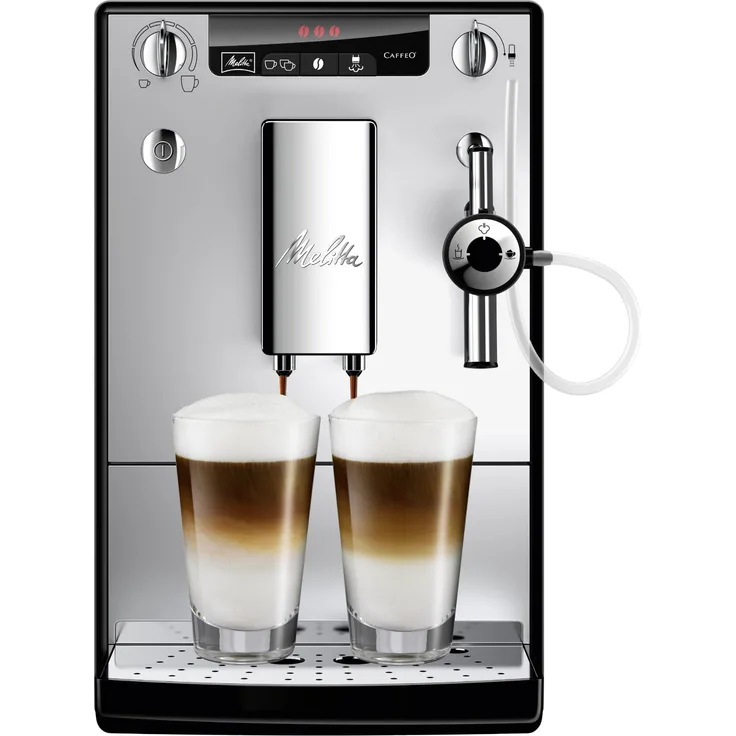 Melitta Caffeo Solo & Perfect Milk E957-103 Schlanker Kaffeevollautomat mit Auto-Cappuccinatore und integriertem Mahlwerk | Automatische Reinigungsprogramme | Automatische Mahlmengenregulierung | Silber, mit Milchsystem