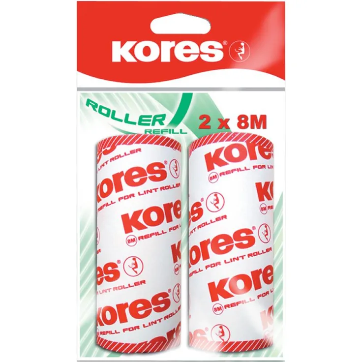 Kores Ersatzrollen für Fusselroller, 2 x 8 m, 2-er Pack, rot